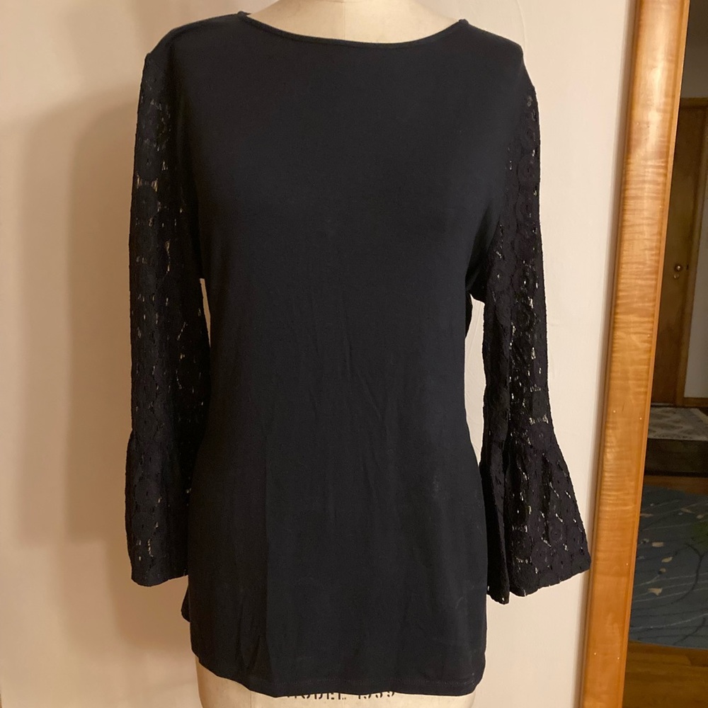 The Limited Navy Blue Lace Sleeves Rayon Keyhole Geometric Whimsical Goth